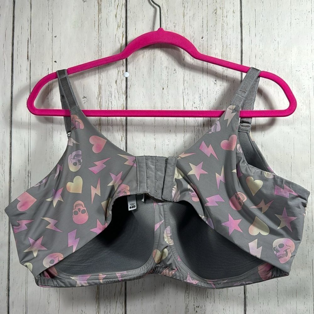 Torrid Curve Womens Wireless Gray Pink Skull Print Bra - Picture 14 of 14